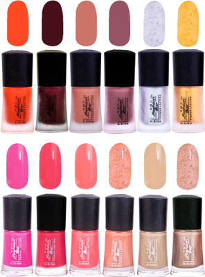 

SMC FASHION BAR Gel Based High Quality Nail Paint Combo Matte Orange, Matte Garnet Red, Matte Coral Peach, Matte Mulberry Brown, Matte Silver, Matte Golden Yellow, Rose Pink, Neon Pink, Straberry Pink, Shimmer Soft Peach, Nude Brown, Shimmer Nude Brown(Pa