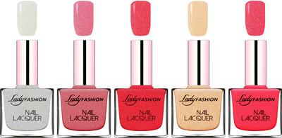 

Lady Fashion Ultra HI-Shine Long Stay Nail Polish Grey,Mauve,Pink,Beach Nude,Bright Pink(Pack of 5)
