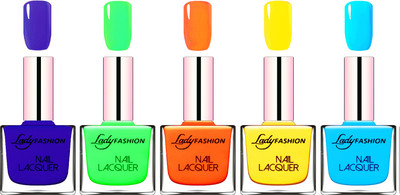 

Lady Fashion Ultra HI-Shine Long Stay Nail Polish Blue,Light Green,Juice Orange,Yellow,Sky Blue(Pack of 5)