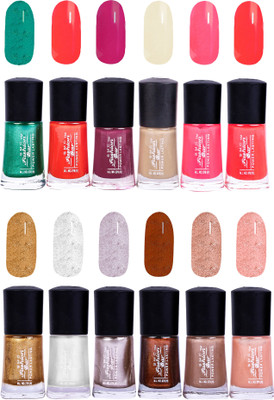 

SMC FASHION BAR Gel Based Trendy Nail Paint Combo Shimmer Green, Neon Orange, Wine, Nude Brown, Crimson Red, Neon Pink, Glossy Golden, Shimmer White, Shimmer Silver, Shimmer Copper Brown, Shimmer Nude Brown, Shimmer Light Peach(Pack of 12)