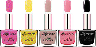 

Lady Fashion Ultra HI-Shine Long Stay Nail Polish Abricoat Rose,Golden,Silky Purple,Silky Pink,Black(Pack of 5)