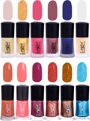 

SMC FASHION BAR Gel Based Popular Nail Paint Combo Matte Nude Almond, Matte Golden Yellow, Matte Lava Pink, Matte Mulberry Brown, Matte Royal Blue, Matte Top Coat, Blush Peach, Straberry Pink, Dark Mauve, Glitter Copper, Glitter Amber Gold, Glossy Turquoi