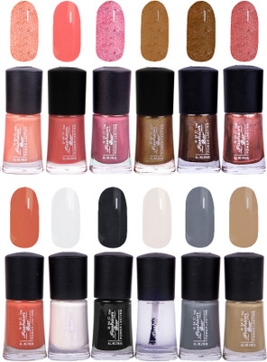 

SMC FASHION BAR Gel Based Royal Nail Paint Combo Shimmer Soft Peach, Shimmer Peach, Carnival Pink, Glossy Golden, Glitter Dark Brown, Shimmer Brown, Candy Peach, White, Black, Top Coat, Gray, Nude Brown(Pack of 12)