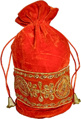 

DsGifts Beautiful Designer Multipurpose Wallet Potli Bag with Zari Work For Women Potli Single Bag Potli(Orange)