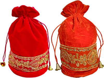 

DsGifts Beautiful Designer Multipurpose Wallet Potli Bag with Zari Work For Women Potli Red and Orange Color Set of 2 Potli Bags Potli(Multicolor)