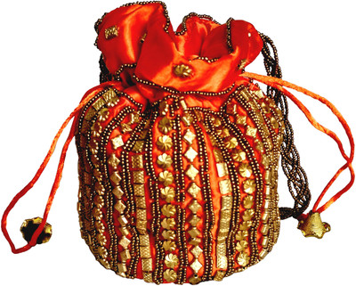

DsGifts Designer Potli Bag with Beadwork For Women, Silk Fabric Standard Size Potli Potli(Orange)