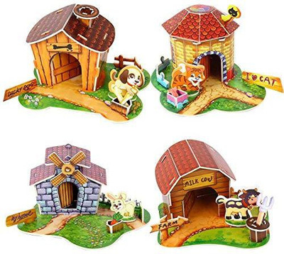 

PARTY PROPZ Super Cute Pet House 3D Puzzle Set of 4 Educational Toy and Learning Aid Puzzle-3D Puzzle(4 Pieces)