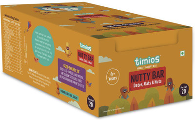 

Timios Nutty Bar | Healthy Snack for Kids | Natural Energy Food Product for Toddlers | Nutritious and Ready to Eat for Children 4+ Years(600 g, Pack of 20)