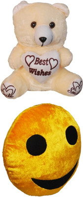 

Red Ballons Combo of Smiley Pillow with Cute Cream colour chubby Teddy - 30 cms - 10 cm(Multicolor)