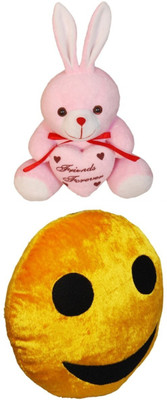 

Red Ballons Combo of Smiley Pillow with Cute Bunny chubby Teddy - 30 cms - 10 cm(Multicolor)