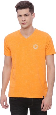 BASICS Solid Men V Neck Orange T-Shirt