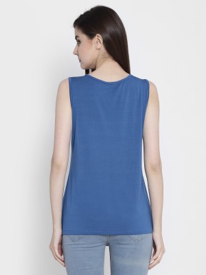 Camey Casual Sleeveless Solid Women Blue Top