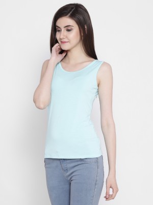 Camey Casual Sleeveless Solid Women Blue Top
