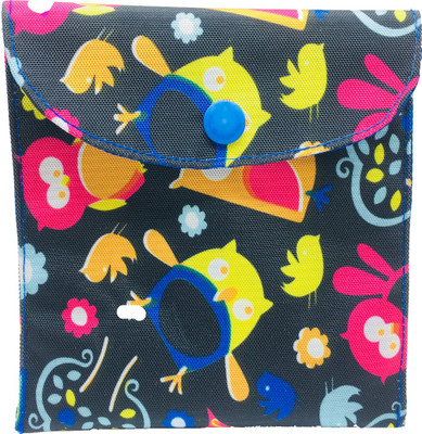 

Meher Collection Cosmetic Pouch(Multicolor, Blue), Blue button;blue lining;multicolor bird print