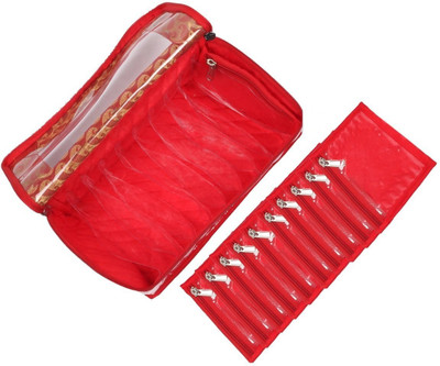 FORE TREND Jewellery Kit With 10 Transparent Pouches Casual Vanity Box(Red)