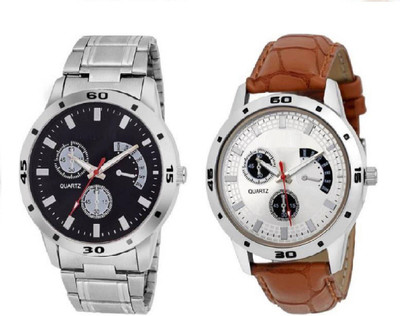 

PMAX PM-429 SILVER AND LEATHER BIG BROWN NEW STYLISH FOR Watch - For Men