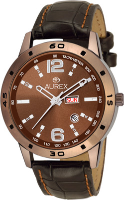 Aurex Brown Dial Day And Date Functioning Analog Watch  - For Men