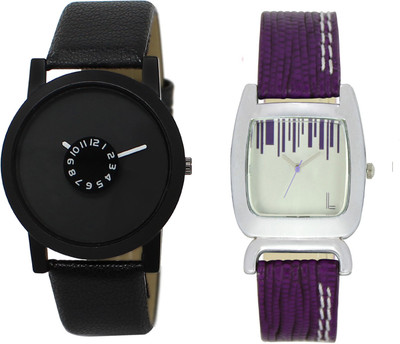 

Shocknshop LR25_207 Designer Analog Leather and Chain Strap Couple Watch - For Men & Women
