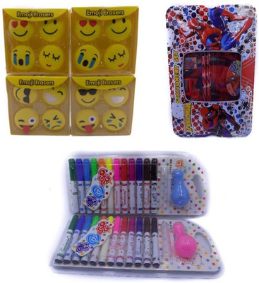 

CARRY ON KIDS BLOW PENS, SPIDERMAN , EMOJI ERASER KIT PACK