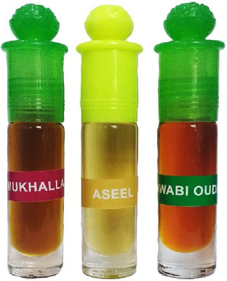 

sun fragrances Mukhallat, Aseel And Nawabi Oudh Assorted Set of 3 Attars, 6 ml. Each Floral Attar(Agarwood)