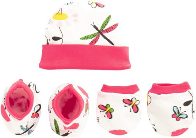 

Pebbles Combo of Cotton Cap, Mitten, Bootie 0-12 Month Baby Pack Of-3(Pink)