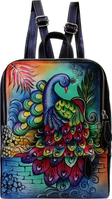 

EL Mio Abstract Peapock 2.5 L Backpack(Black), Peacock hand painted in genuine leather