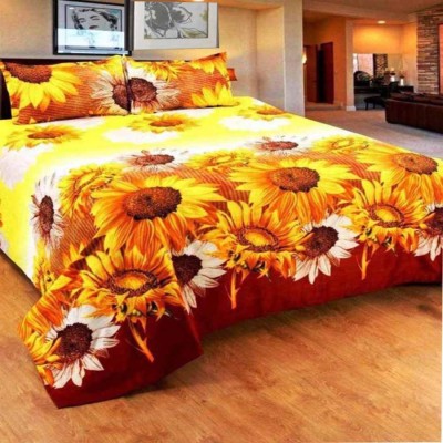 G S COLLECTIONS 180 TC Polycotton Double 3D Printed Flat Bedsheet(Pack of 1, GOLDEN multicolor)