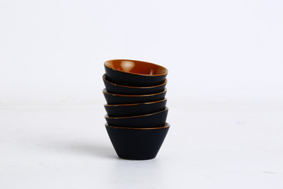 

Caffeine Handmade Bold Style Small & Stout Pudding Dessert Ceramic Bowl Set(Red, Black, Pack of 6)