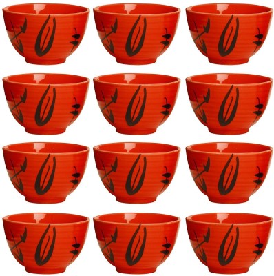 

caffeine Katori Dessert Bowl in Glossy Red Leaf (Set of 12) Ceramic Bowl Set(Red, Pack of 12)