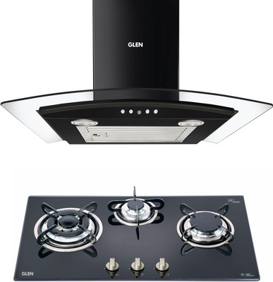 GLEN Kitchen Chimney 60cm 1000 M3/H Baffle Filter Push Button Panel with 3 Burner Hob Combo ( 6071 EX BL 1000 M3 + 1073 TR Glass ) Wall Mounted Chimney(Silver, Black 1000 CMH) GLEN Kitchen Chimney 60cm 1000 M3/H Baffle Filter Push Button Panel with 3 Burner Hob Combo ( 6071 EX BL 1000 M3 + 1073 TR Glass ) Wall Mounted Chimney(Silver, Black 1000 CMH)