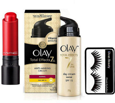 

divas beauty Eyelashes&Mac Lipensity Lipstick With Olay Total effects 7 in one Face Day Cream 20 gm(Set of 3)