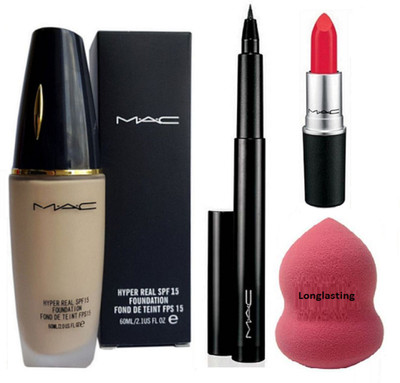 

Longlasting Sponge Puff, Hyper Real Foundation, Pen Eyeliner, Lustre Lipstick(Set of 4)