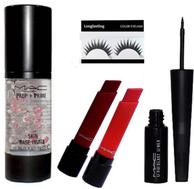 

Longlasting Eyelashes, Mac Prep+Prime Skin Base Visage Primer, Liptensity Lipstick ( Pack Of 2), Liquid Last Eyeliner(Set of 5)