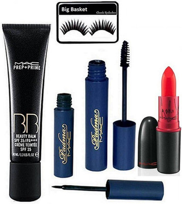

big basket Eyelashes,Prep+prime BB Foundation,Mac Padma Liner,Mascara,lady gaga Lipstick(Set of 5)