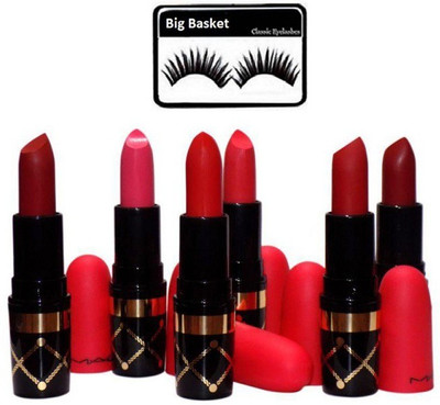 

big basket Eyelashes,Nutcracker Lipstick Multicolour 3 gm Pack of 6(Set of 2)