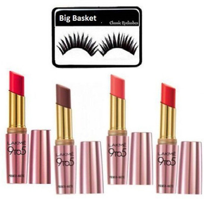 

big basket Eyelashes, Lipstick (pack of 4)(Set of 5)