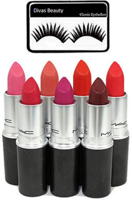 

divas beauty Eyelashes, Mac Lipcolor Lipstick 7 Unique Shade(Set of 8)