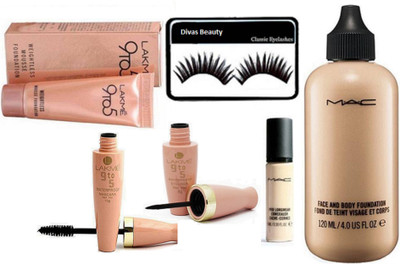 

Divas Beauty Eyelashes, Mac Face and Body Foundation, Pro long wear Concealer, Waterproof Eyeliner & Mascara, Mousse Foundation(Set of 6)
