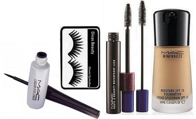 

divas beauty Eyelashes With Liquid Eyeliner & Mascara & Mineralize Foundation(Set of 4)