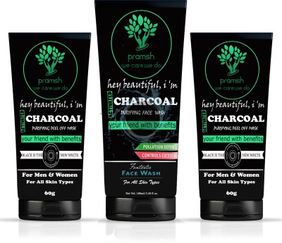 

PRAMSH Activated Charcoal Face Wash 100gm & Charcoal Peel Off Mask 60*2=120gm (Medical Grade)-For Anti Acne Blackhead Removal Instant Glow Combo Pack Of(Set of 3)