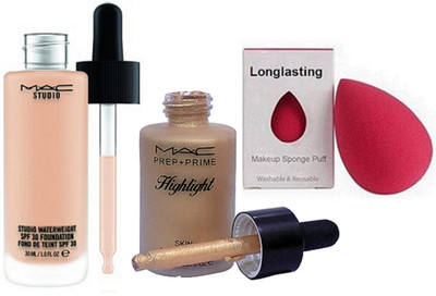 

Longlasting Sponge Puff, Mac Studio Waterweight Foundation, Prep+prime Highlighter(Set of 3)