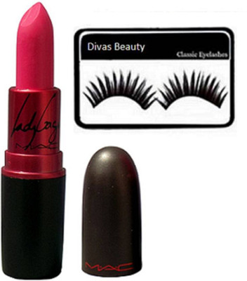 

divas beauty Eyelashes with Mac Ladygaga Matte Finish Pink Lipstick(Set of 2)
