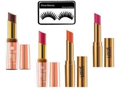 

divas beauty Eyelashes With 9to5 And Absolute Matte Finish Long Lasting Lipstick(Set of 5)