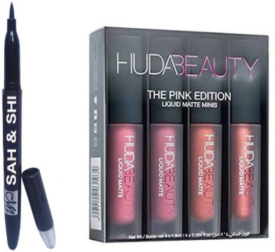 

Sah&Shi Liquid Gel Eyeliner With Huda Pink Edition Lipsticks (Pack of 4)(Set of 2)