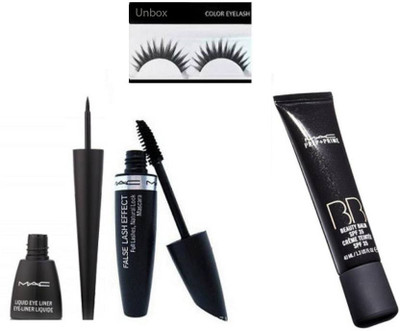 Unbox Mac Eyeliner, Falselash Effect Mascara, Eyelashes & BB Beauty Balm Foundation (Set of 4)(Set of 4)