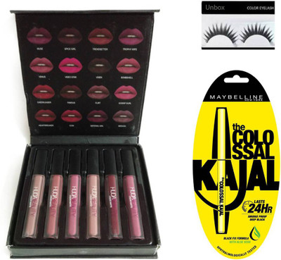 

UnBox Imported combo set of huda beauty shade 6, Maybelline kajal & Eyelashes (set of 3)(Set of 3)