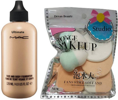 

divas beauty Of Multicolor Sponge Puff Sets And Mac Face and Body Foundation 120 ml(Set of 2)