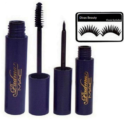 

divas beauty Eyelashes And Padma Mascara & Liquid Eyeliner Black(Set of 3)