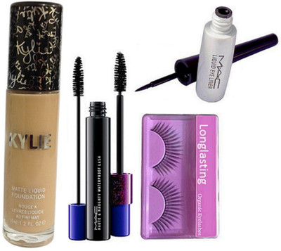 

Longlasting Eyelashes, Kylie Matte Liquid Foundation, Houte and Naughty Double Effect Mascara, Liquid Eyeliner(Set of 4)