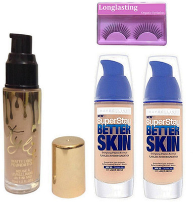 

longlasting Eyelashes, Maybelline Super Stay Better Skin 2 Foundation, Kylie Matte Liquid Foundation(Set of 4)